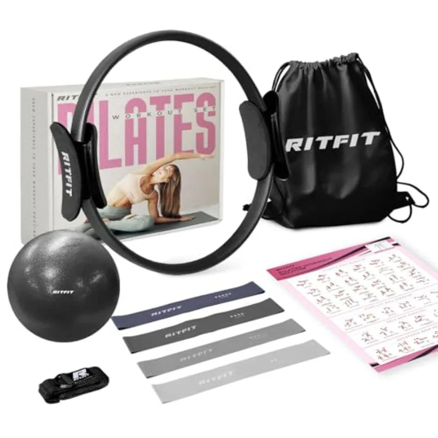 Pilates Kit - 14 Inch Pilates Ring Magic Circle with Pilates Ball, Resistance Bands and Yoga Strap, Pilates Equipment for Home