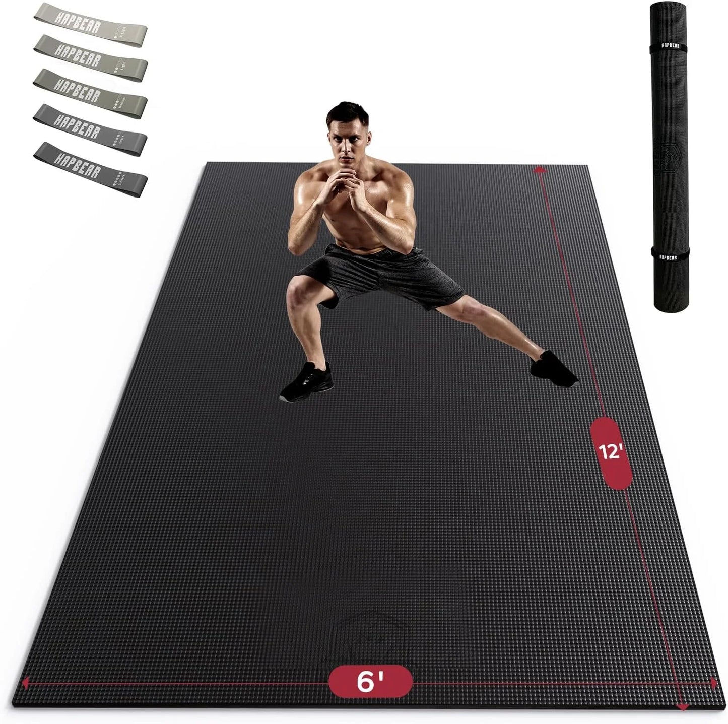 HAPBEAR Large Exercise Mat-7'x5'/6'x8'/6'x9'/6'x10'/6'x12'x8mm(1/3"),Non-Slip, Ultra Durable, Thick Workout Mat for Home Gym Flooring Cardio, Yoga for Fitness, High-Density, Shoes-Friendly