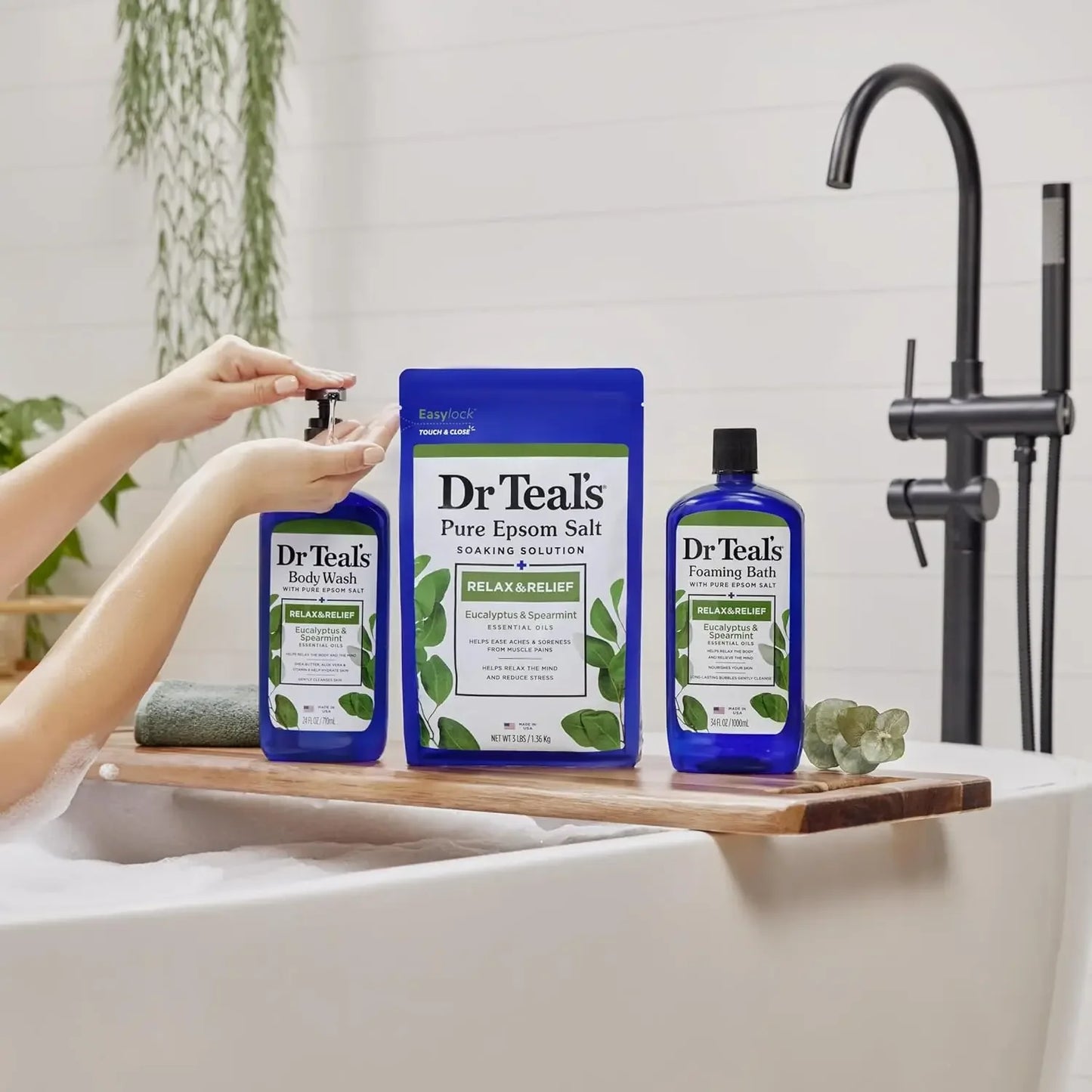 Foaming Bath with Pure Epsom Salt, Relax & Relief, Eucalyptus & Spearmint, 34 fl oz (Pack of 2)