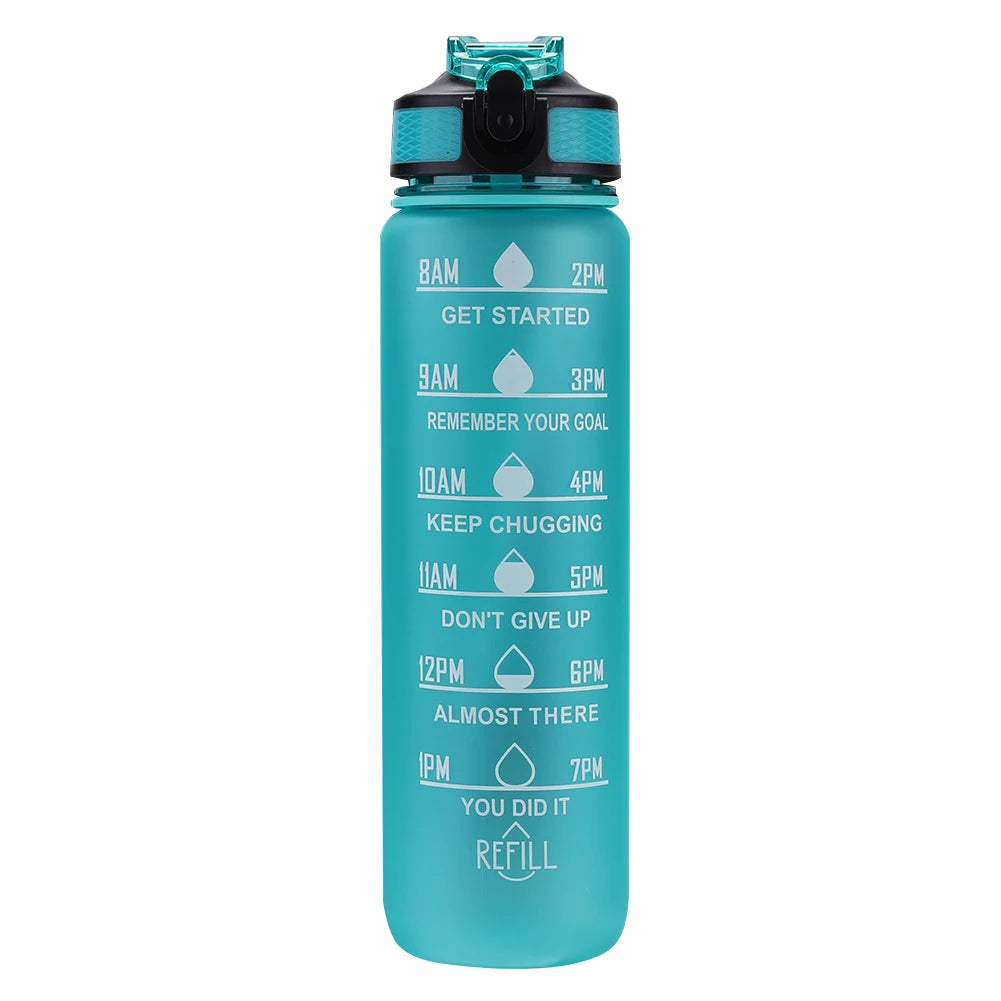 1000ml Sports Water Bottle Leakproof Plastic Frosted Cup with Time Scale Portable Drinking Cup for Fitness Cycling