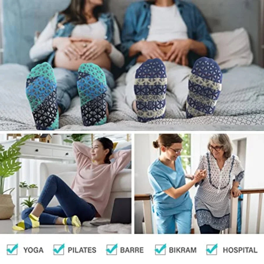 Non Slip Yoga Socks with Grips for Pilates, Ballet, Barre, Barefoot, Hospital Anti Skid Socks for Women and Men