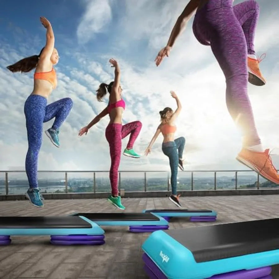 Adjustable Workout Aerobic Exercise Step Platform Health Club Size with 4 Adjustable Risers Included and Extra Risers Options