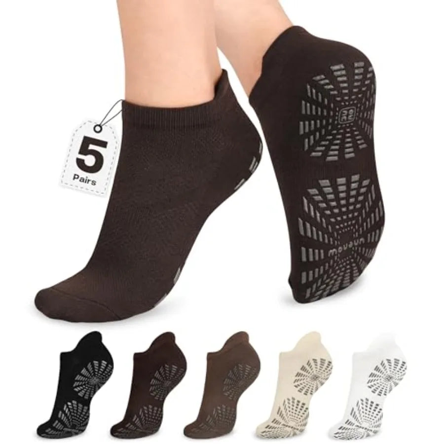 unenow 5 Pairs Pilates Socks for Women Non Slip Socks with Grips for Yoga Hospital Barre Barefoot