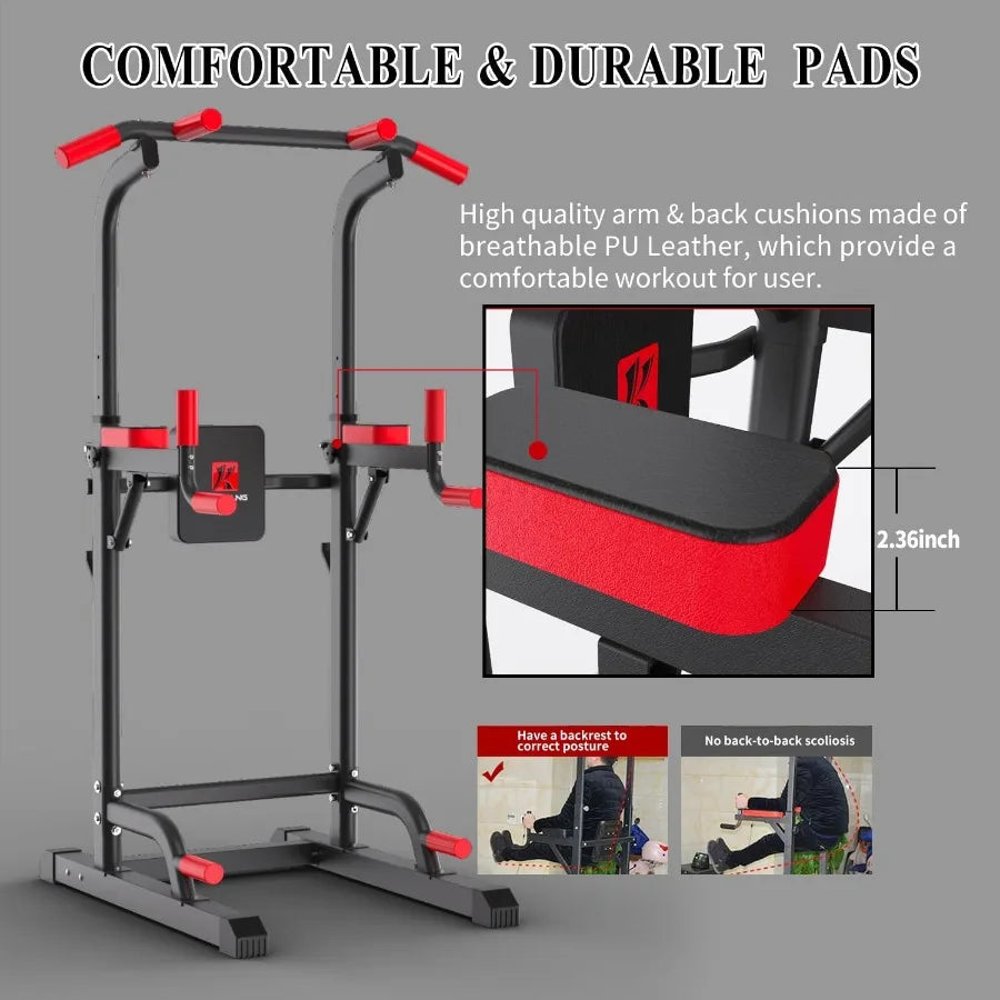 Power Tower Dip Station, Multi-Function Assistive Trainer Pull Up for Home Gym Muscle Building and Beginner Exercises,Load 450LB
