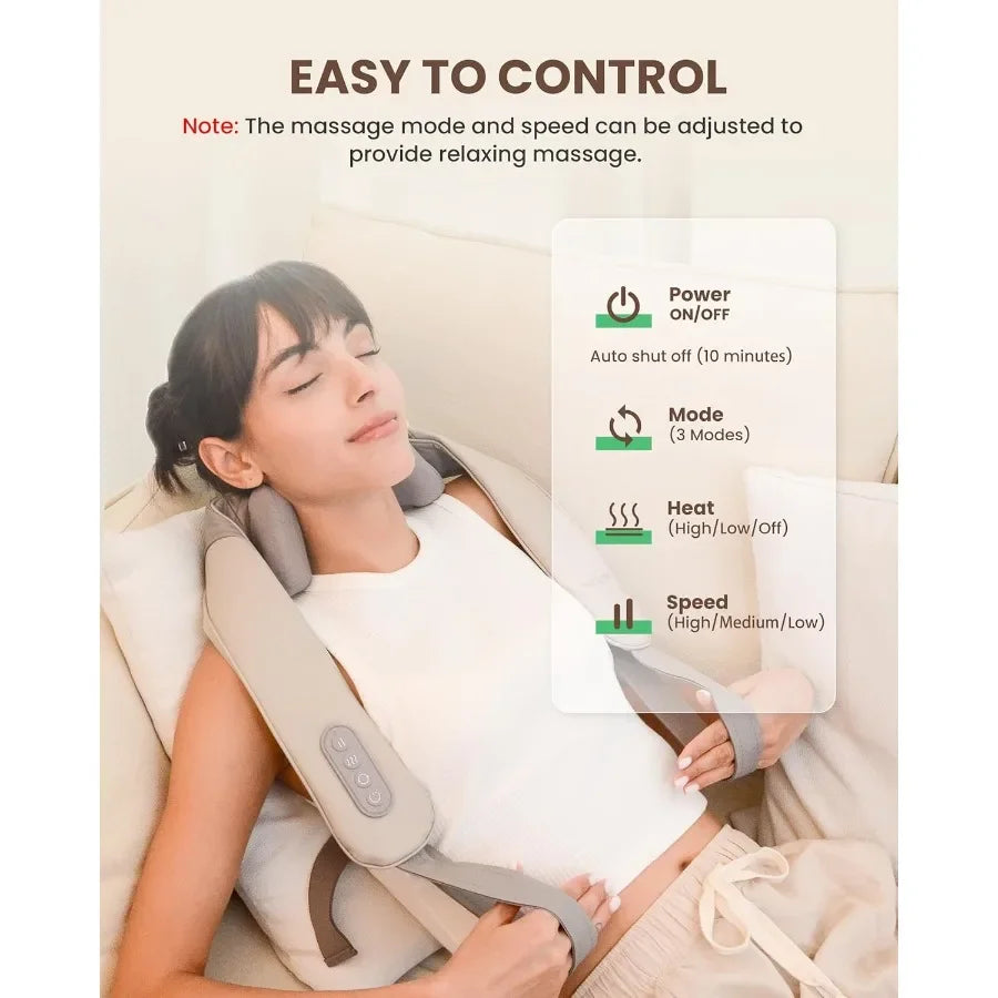 Cordless Neck Massager with Heat 4D Deep Kneading for Neck and Shoulder Relief Wireless Shiatsu Back Massager Pillow for Pain R