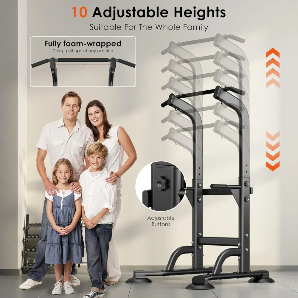 SogesPower Adjustable Height Power Tower Dip Station Pull up Bar Home Gym Strength Training Workout Equipment