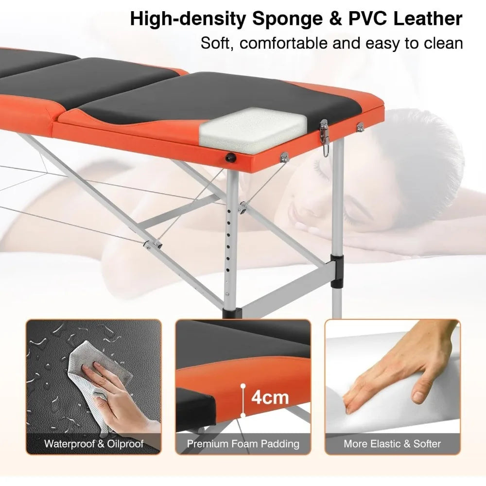 Massage Bed 3 Folding Protable Massage Table Aluminium Frame Lash Bed 28in Wide