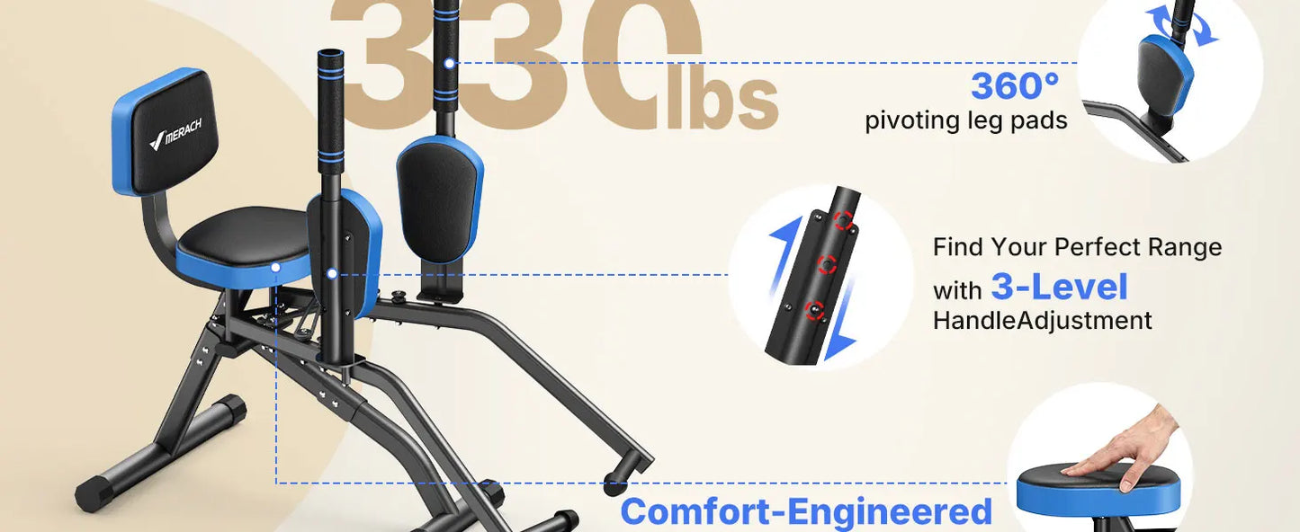 MERACH Hip Abductor Butt Toning Leg Adductor Trainer Machine Adjustable Resistance Glute & Inner Thigh Workout Equipment for Home Gym Leg Workout and Booty Builder with Bands and Dual Foot Bar 360° Rotating Leg Pads for Wome