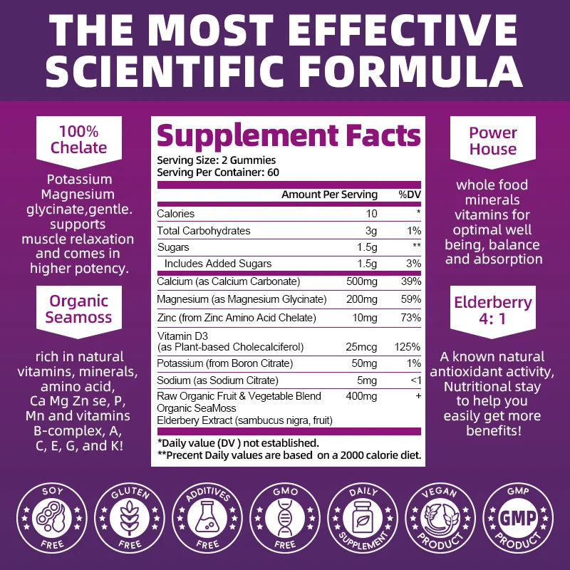 Mulittea Plant Based Calcium Supplement with Vitamin D3,K2 Gummy for Bone Strength, Contains Whole Food Natural Minerals-Bone Health, Calm Mood & Sleep Support for Women & Men (2 Pack)