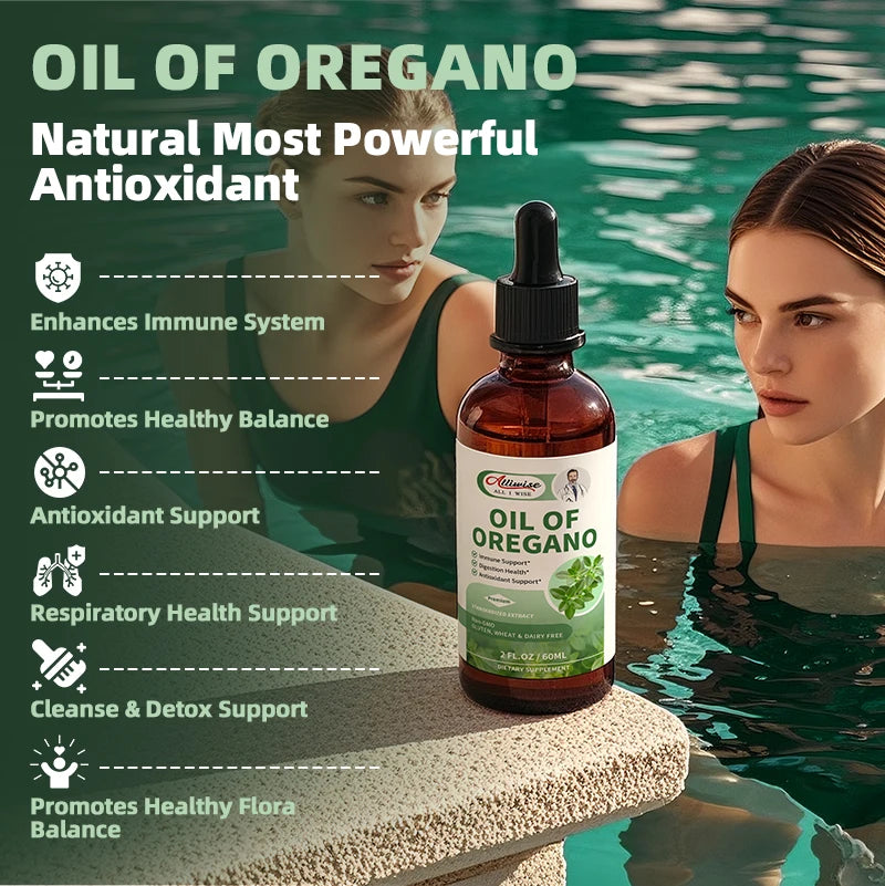 Alliwise 60ML Organics Oregano Oil Drops with Vitamin E & Black Cumin Seed Oil for Immune Support Digestive Health Respiratory Health Support Cleanse & Detox Support Promotes Healthy Flora Balance