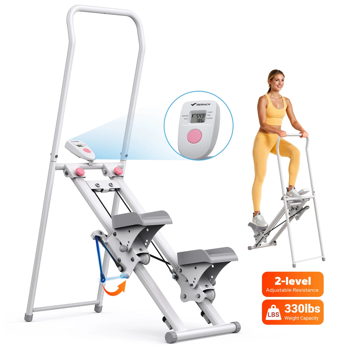 MERACH Stair Stepper for Home Gym Exercise, New Version Stairmaster for Full-Body Workout, Compact Folding Stair Climber with Extended Step Range, Adjustable Handlebar/Pedal