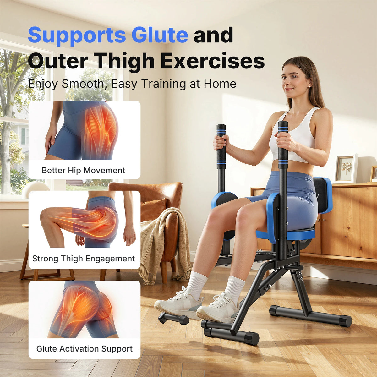 MERACH Hip Abductor Butt Toning Leg Adductor Trainer Machine Adjustable Resistance Glute & Inner Thigh Workout Equipment for Home Gym Leg Workout and Booty Builder with Bands and Dual Foot Bar 360° Rotating Leg Pads for Wome