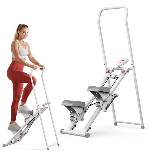 MERACH Stair Stepper for Home Gym Exercise, New Version Stairmaster for Full-Body Workout, Compact Folding Stair Climber with Extended Step Range, Adjustable Handlebar/Pedal