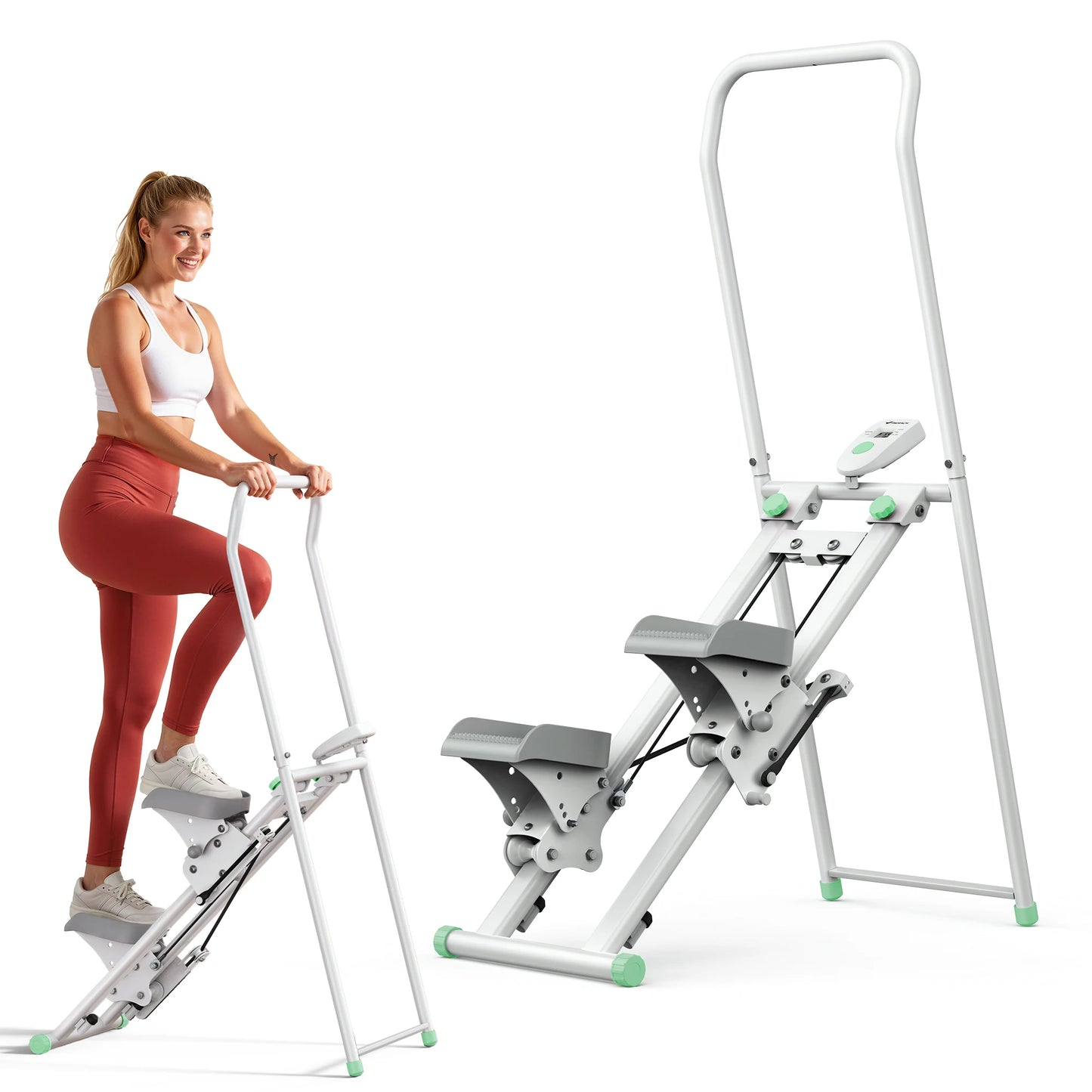 MERACH Stair Stepper for Home Gym Exercise, New Version Stairmaster for Full-Body Workout, Compact Folding Stair Climber with Extended Step Range, Adjustable Handlebar/Pedal