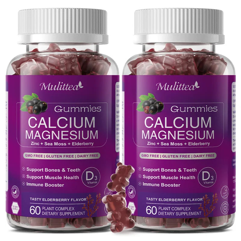 Mulittea Plant Based Calcium Supplement with Vitamin D3,K2 Gummy for Bone Strength, Contains Whole Food Natural Minerals-Bone Health, Calm Mood & Sleep Support for Women & Men (2 Pack)