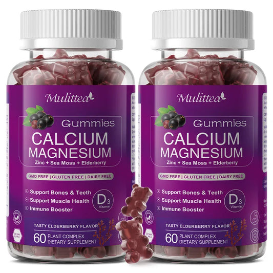 Mulittea Plant Based Calcium Supplement with Vitamin D3,K2 Gummy for Bone Strength, Contains Whole Food Natural Minerals-Bone Health, Calm Mood & Sleep Support for Women & Men (2 Pack)