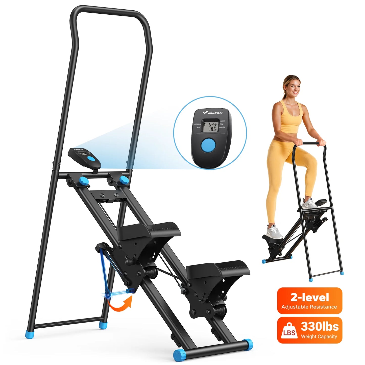 MERACH Stair Stepper for Home Gym Exercise, New Version Stairmaster for Full-Body Workout, Compact Folding Stair Climber with Extended Step Range, Adjustable Handlebar/Pedal