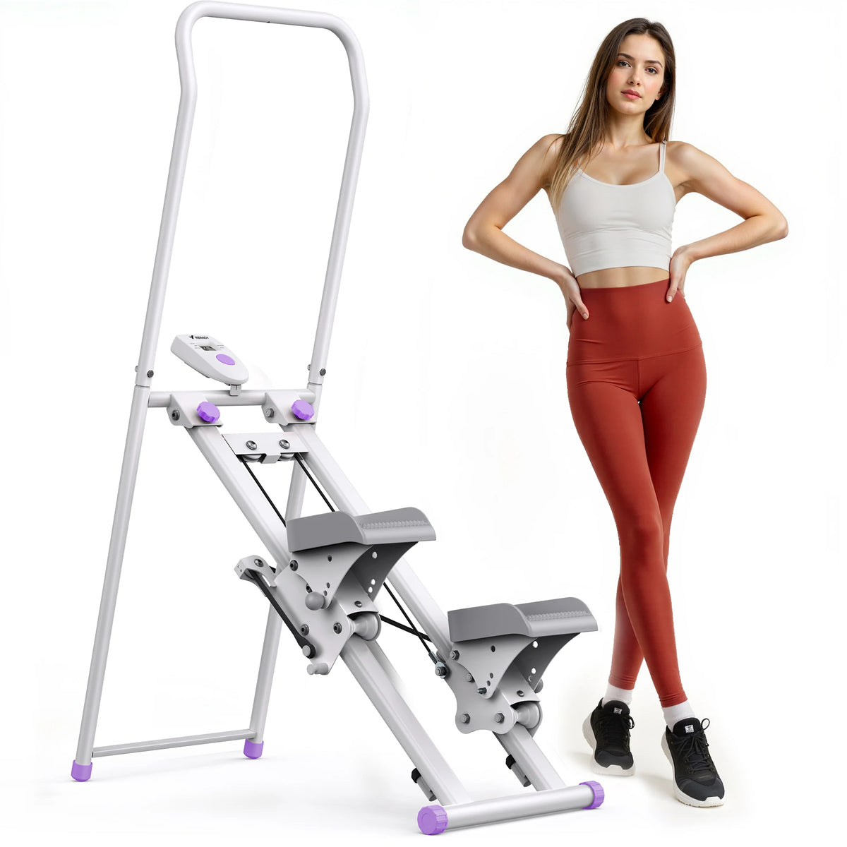 MERACH Stair Stepper for Home Gym Exercise, New Version Stairmaster for Full-Body Workout, Compact Folding Stair Climber with Extended Step Range, Adjustable Handlebar/Pedal