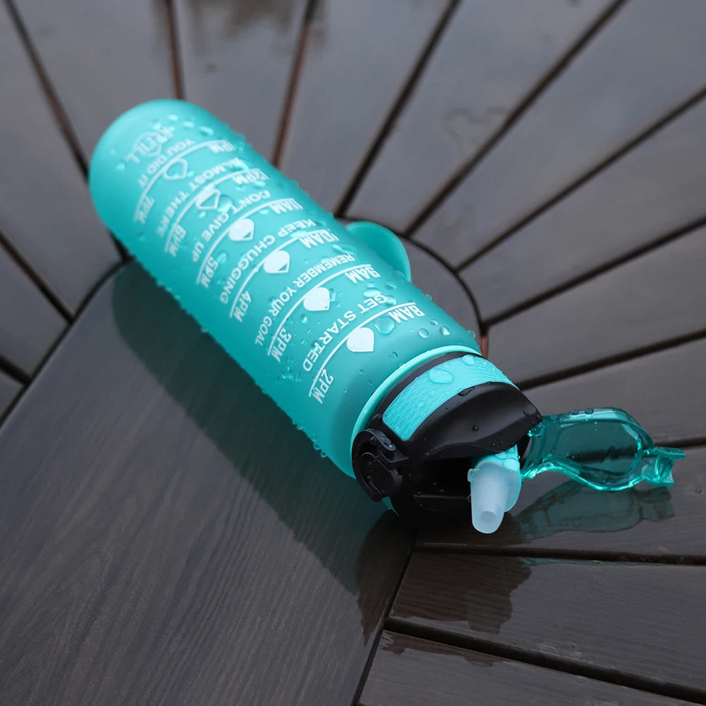 1000ml Sports Water Bottle Leakproof Plastic Frosted Cup with Time Scale Portable Drinking Cup for Fitness Cycling