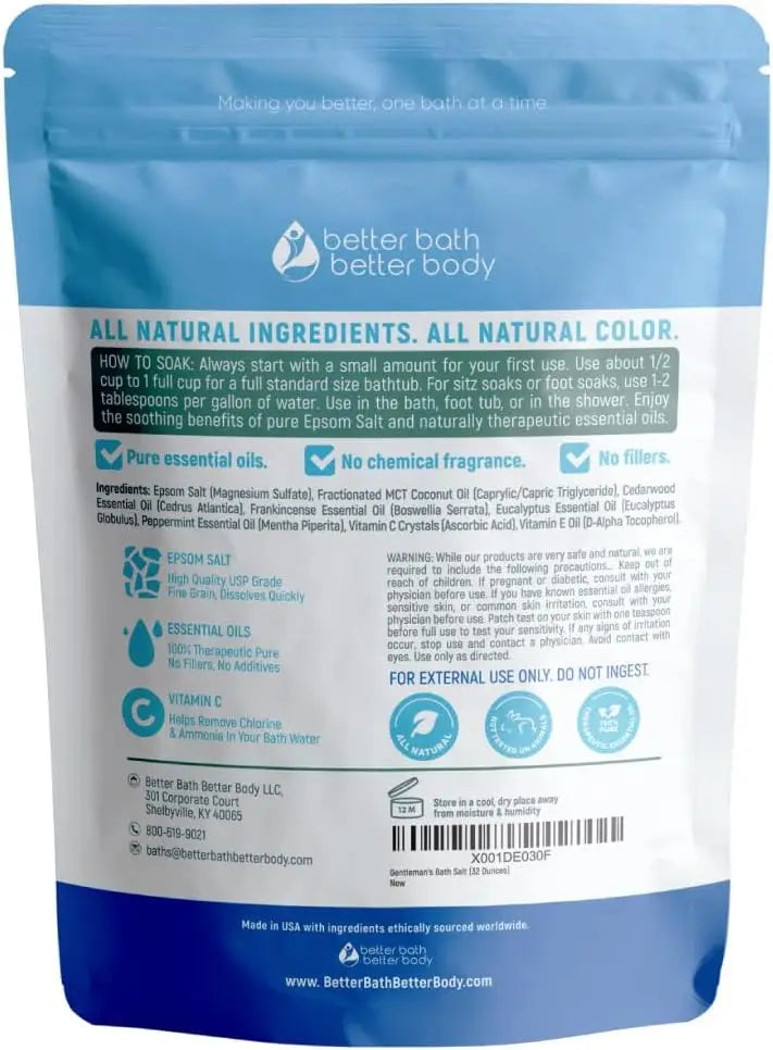 Epsom Salt Bath Soak for Men, 32 oz, Cedarwood & Frankincense, Vitamin C, BPA-Free Pouch, Made in USA