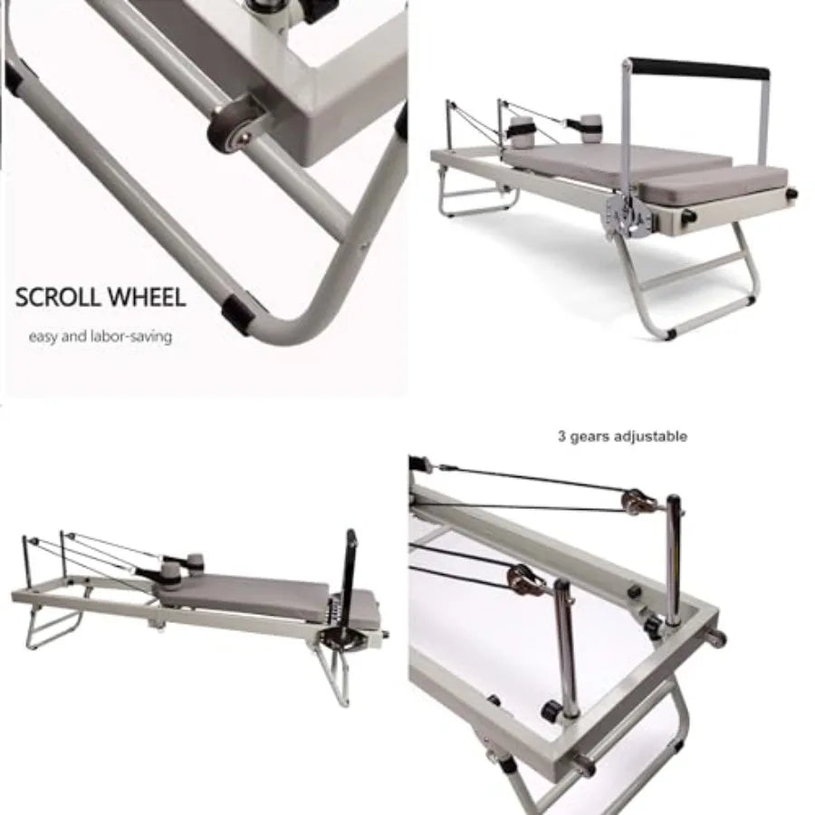 Foldable Pilates Reformer Machine with Adjustable Intensity Multifunctional Exercise Bed for Yoga and Body Training Black Steel
