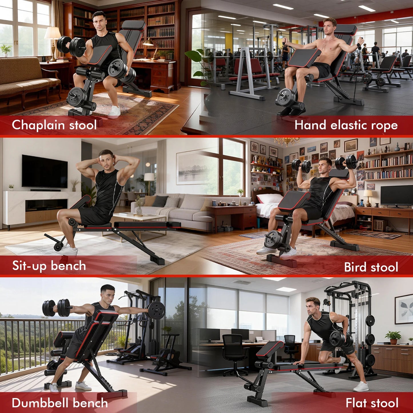 7-Level Foldable Weight Bench Fitness Workout Adjustable Extended Headrest Leg Extension Dumbbell Bench Incline for Full Body