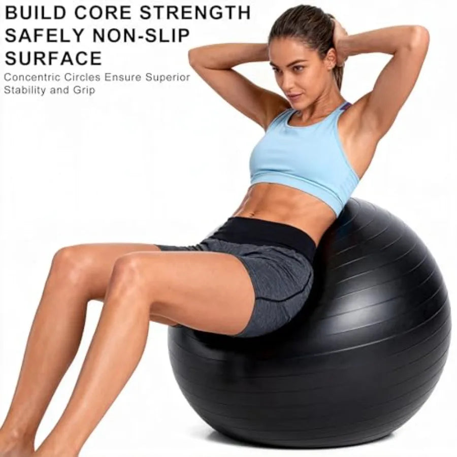 5 Pcs 26 Inch Anti-Burst Yoga Exercise Ball for Fitness Core Balance Prenatal Workout Office Chair with Quick Pump in Black Hea