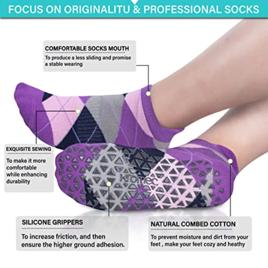 Non Slip Yoga Socks with Grips for Pilates, Ballet, Barre, Barefoot, Hospital Anti Skid Socks for Women and Men