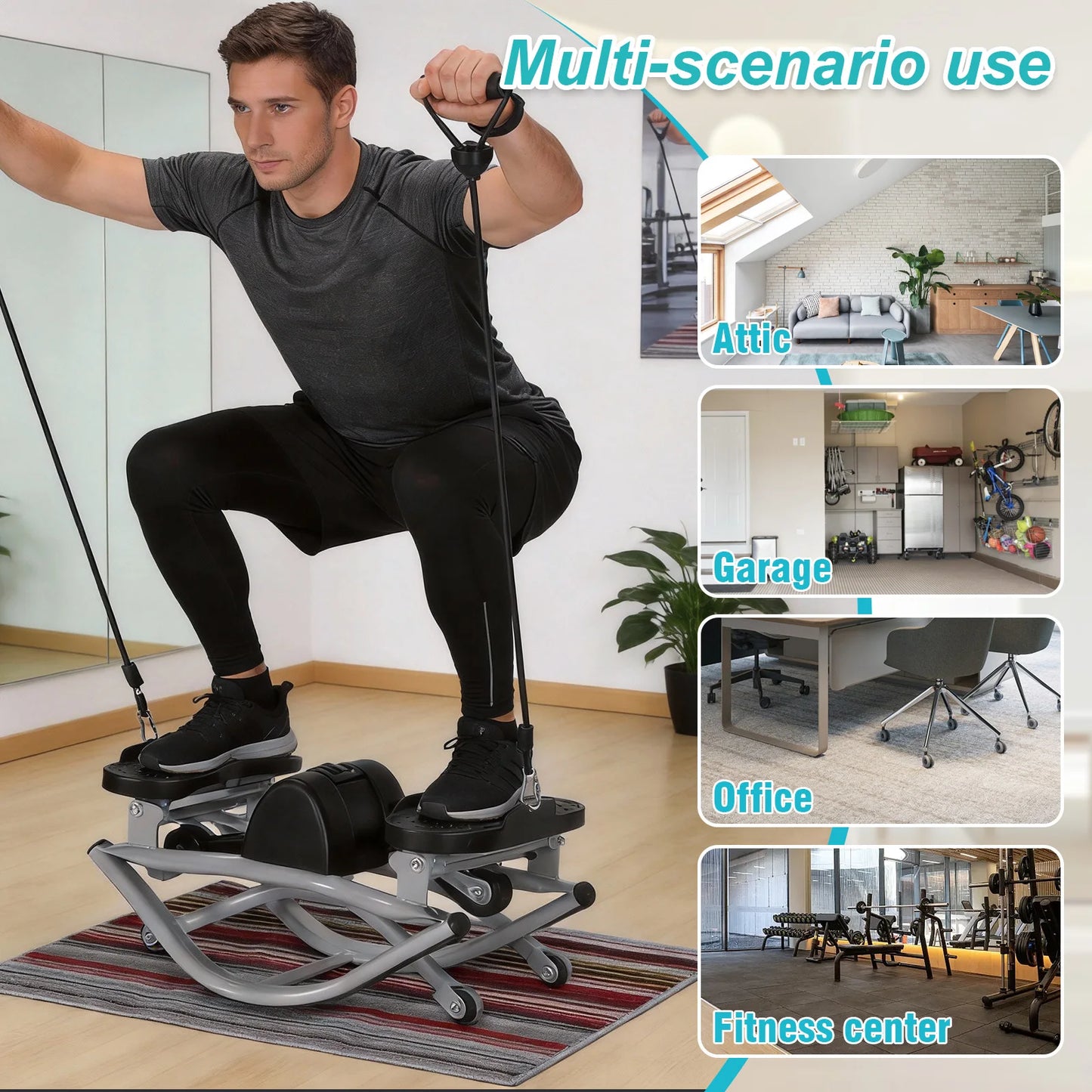 Rock Stepper Machine with Digital Display & Resistance Bands 250 LBS Weight Capacity for Knees Joints Legs Glutes Abs