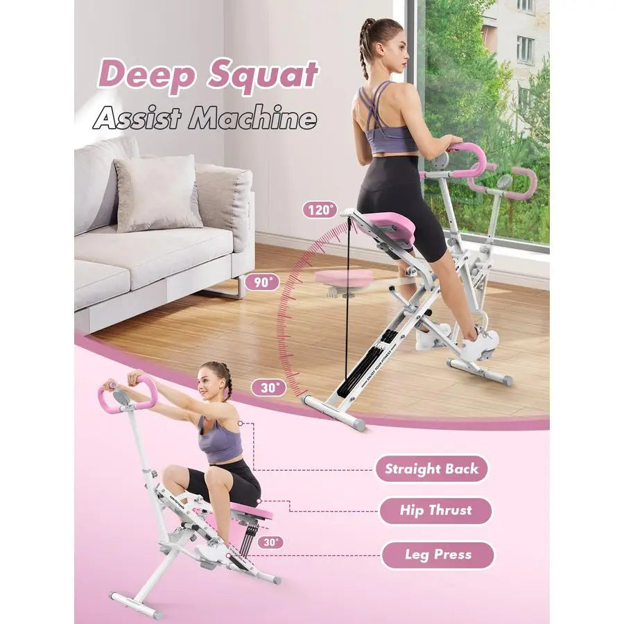 Pink Squat Machine Rowing Machine 2 in 1 Rower Squat Assist Workout Foldable Rower for Home Full Body Worikout Adjusta, Custom