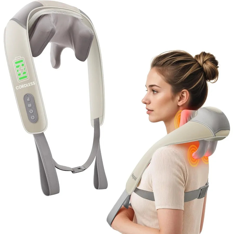 Cordless Neck Massager with Heat 4D Deep Kneading for Neck and Shoulder Relief Wireless Shiatsu Back Massager Pillow for Pain R
