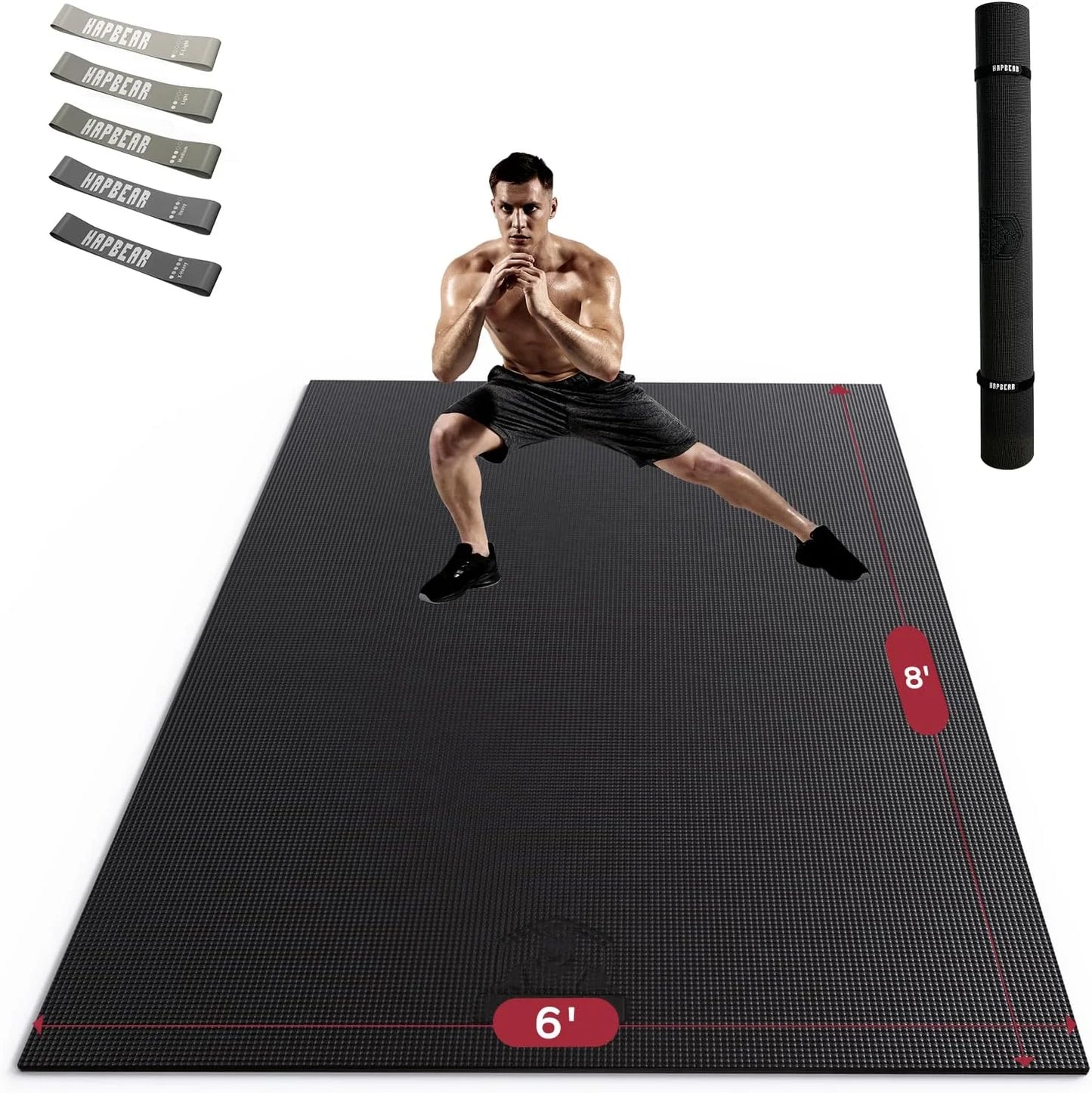 HAPBEAR Large Exercise Mat-7'x5'/6'x8'/6'x9'/6'x10'/6'x12'x8mm(1/3"),Non-Slip, Ultra Durable, Thick Workout Mat for Home Gym Flooring Cardio, Yoga for Fitness, High-Density, Shoes-Friendly