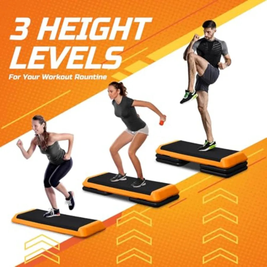 43'' Adjustable Aerobic Step Platform with 4 Stackable Risers for Home Gym Cardio Strength Training in Black