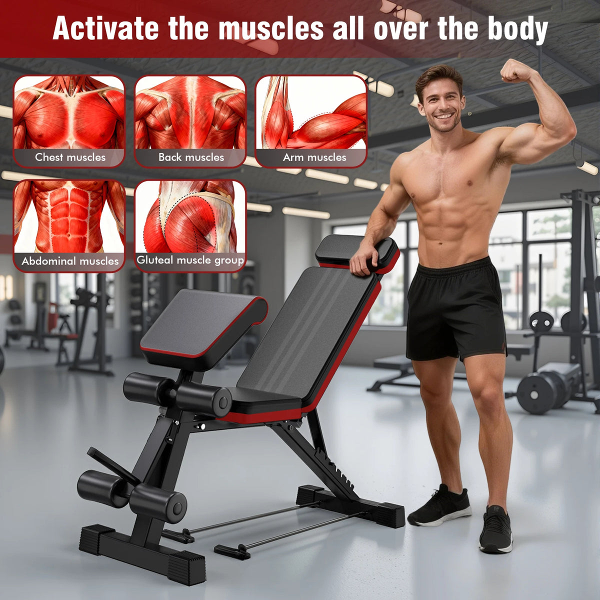 7-Level Foldable Weight Bench Fitness Workout Adjustable Extended Headrest Leg Extension Dumbbell Bench Incline for Full Body