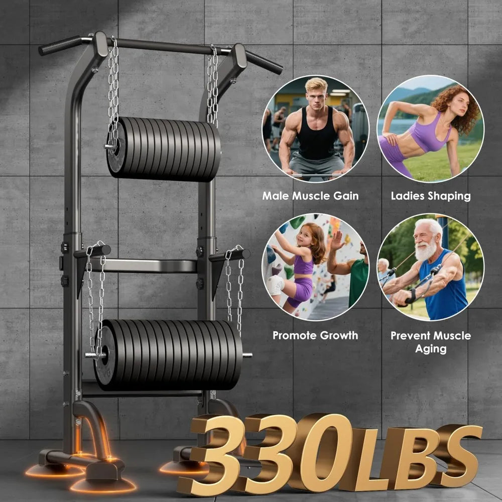 SogesPower Adjustable Height Power Tower Dip Station Pull up Bar Home Gym Strength Training Workout Equipment