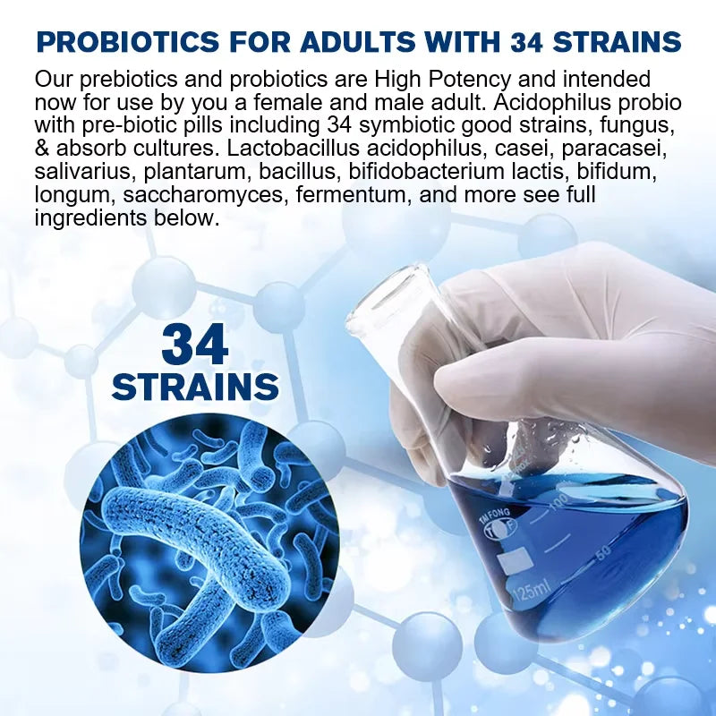 BEWORTHS High Absorption Probiotic Capsules Adults Digestive Health Supplement Promotes Promote Digestion Reduces Bloating