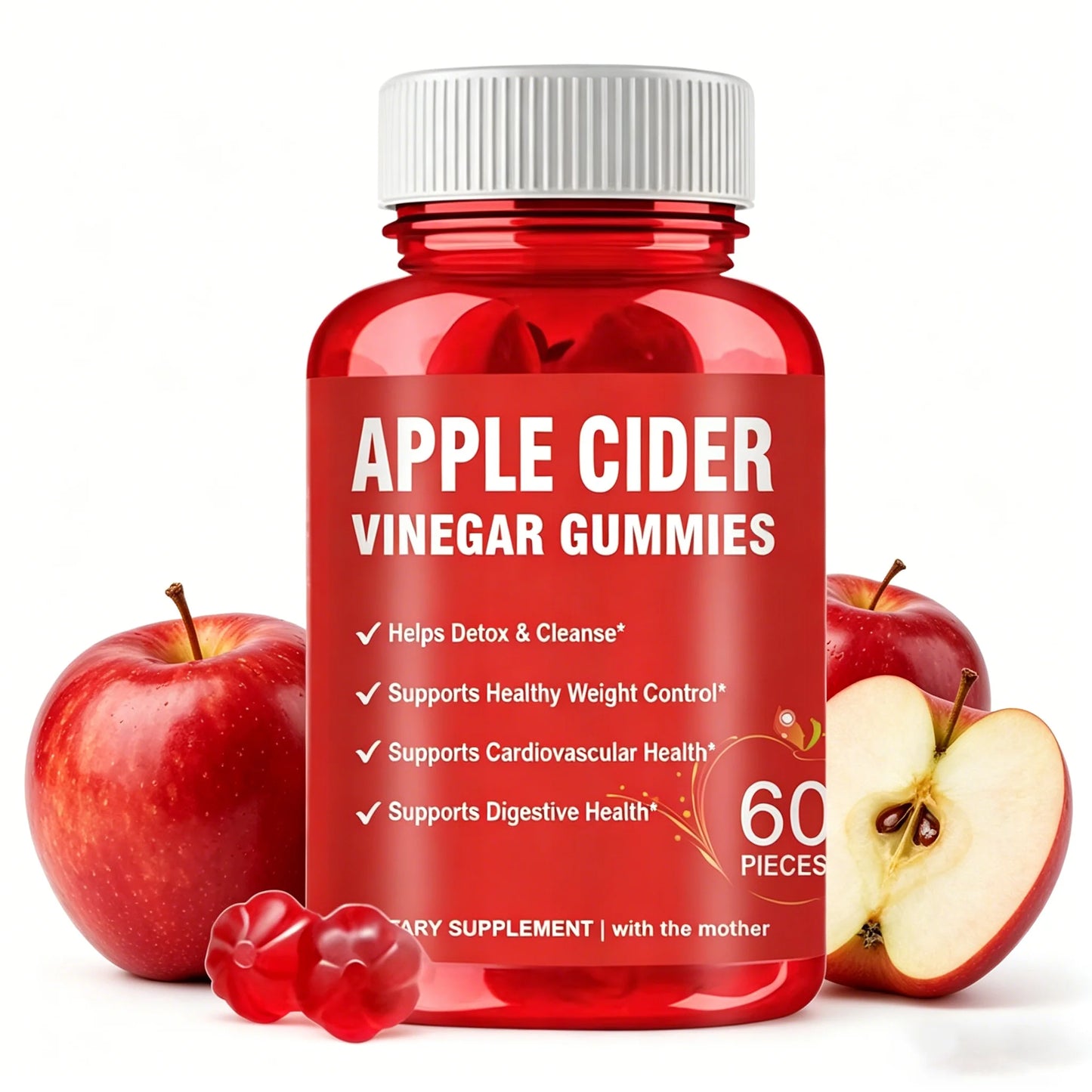 Apple Cider Vinegar Gummies Detox For Bloating and Constipation Slimming Fat Burning Digestive System Health