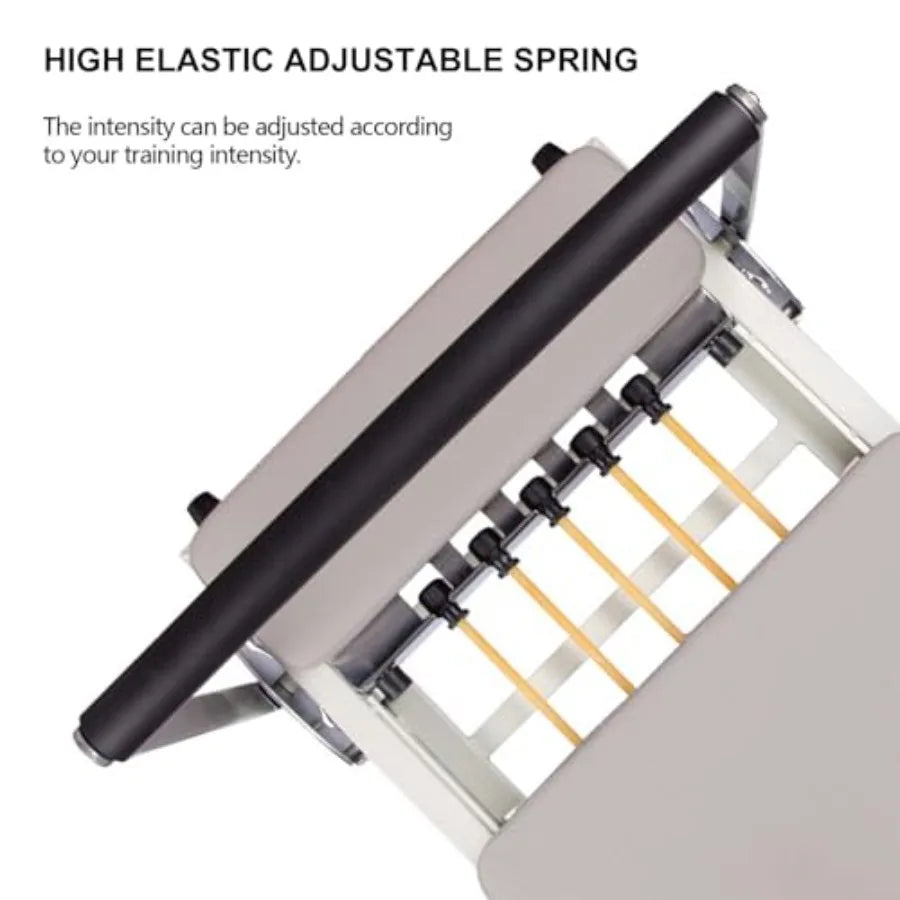 Foldable Pilates Reformer Machine with Adjustable Intensity Multifunctional Exercise Bed for Yoga and Body Training Black Steel