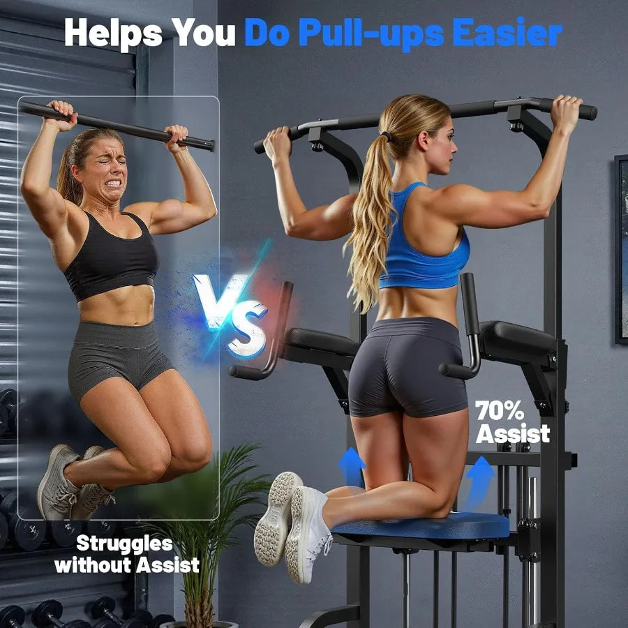 Power Tower Pull Up Bar Station, 450LBS Stable Pull Up Dip Station for Home Gym Strength Training Equipment