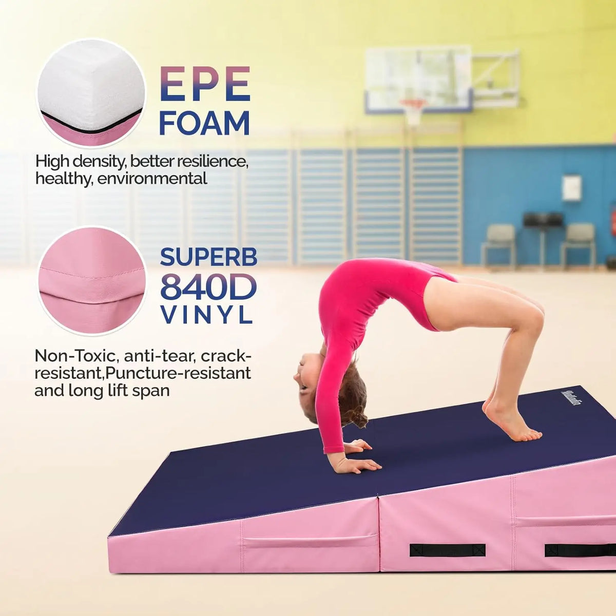 48'x24'x14' Tumbling Mat - Folding Gymnastics Cheese Wedge Mat for Kids, Girls Home Training