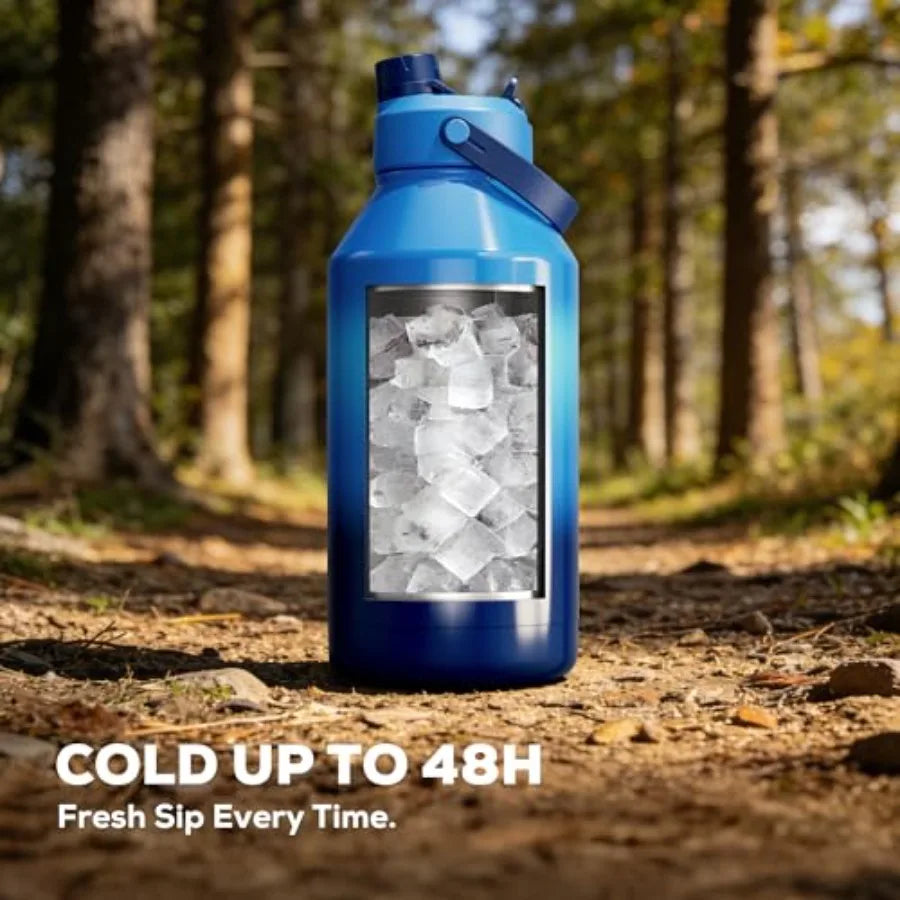 64 oz Insulated Water Bottle with 2-in-1 Straw and Spout Lid, Leakproof, Carrier Bag, Cleaning Brush, BPA-Free, Metal Water Bot