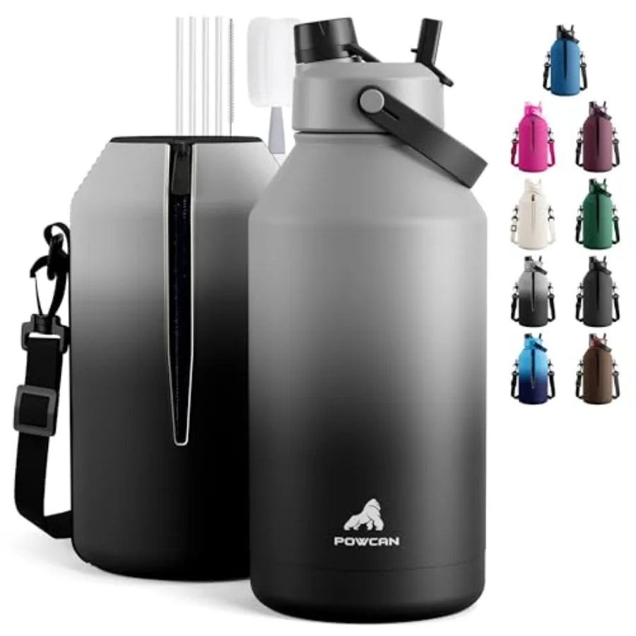 64 oz Insulated Water Bottle with 2-in-1 Straw and Spout Lid, Leakproof, Carrier Bag, Cleaning Brush, BPA-Free, Metal Water Bot