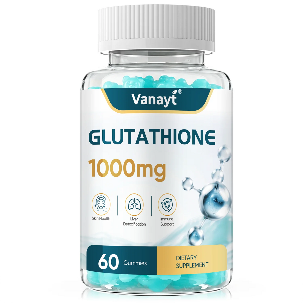 Vanayt Glutathione 1000mg Gummies Hydrolyzed Collagen Vitamin C 60Pcs Skin Health Liver Detox Immune Support Dietary Supplement
