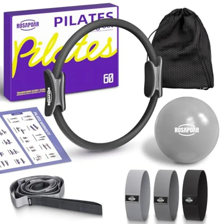 Pilates Essentials Kit for Women, Pilates Ring Set - 14" Magic Circle with Yoga Ball and Resistance Bands Pilates Kit for Home