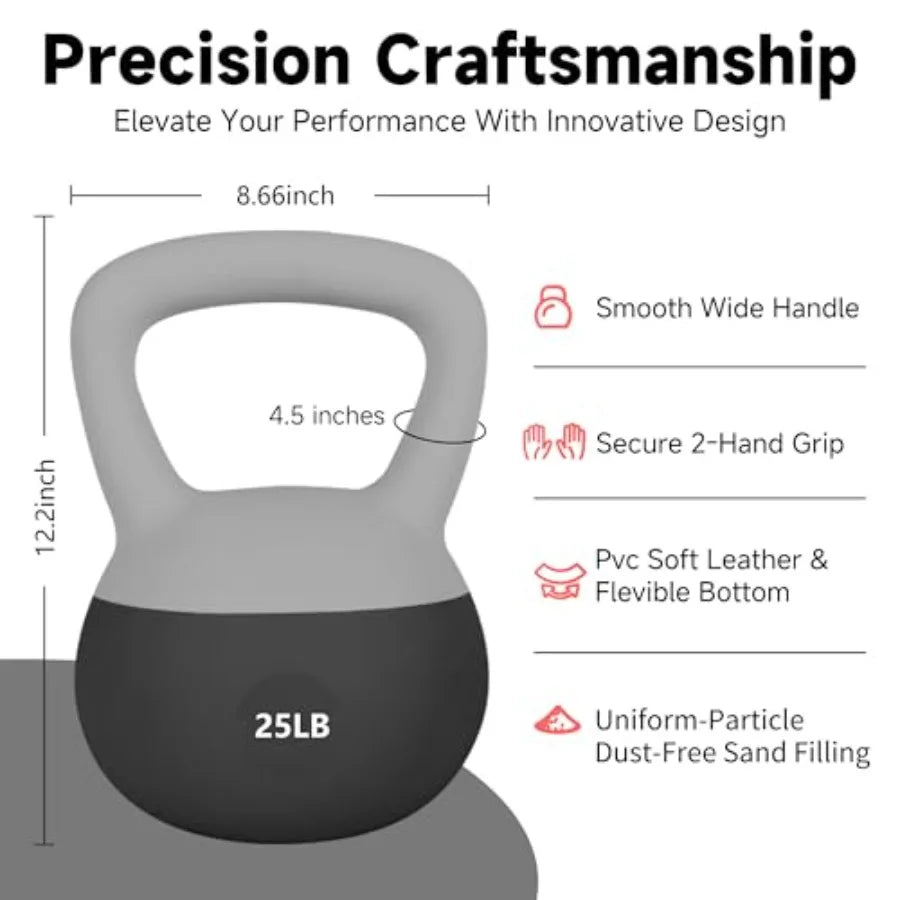 Home workout soft kettlebells: sand-filled color-coded anti-slip black and gray