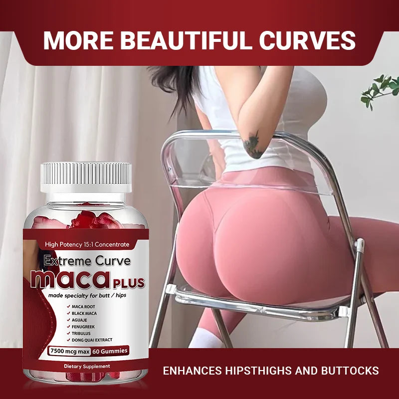 1 bottle black plus Maca gummies plump and lift your buttocks easily improving the appearance of your buttocks 7500mcg Maca Root Gummies