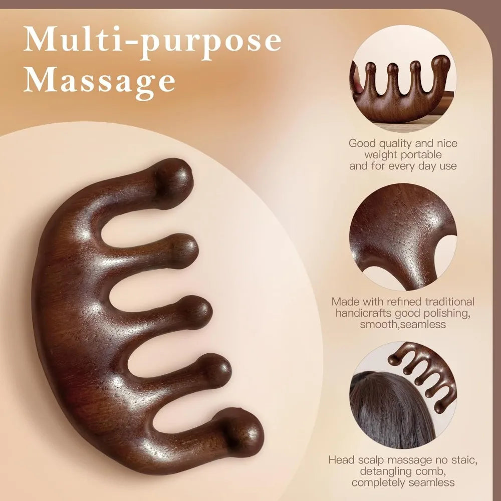 Handmade Natural Green Sandalwood Comb Wide Tooth Wooden Scalp Massager Hair Care Styling Detangling Brush for Men Women