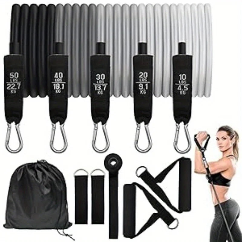 1Set 100/150/200lb Resistance Bands Set for Working Out, 5-Level Exercise Band for Men Women with Door Anchor, Handles, Ankle Straps, Portable Bag for Home Strength Training Equipment, Gym Fitness