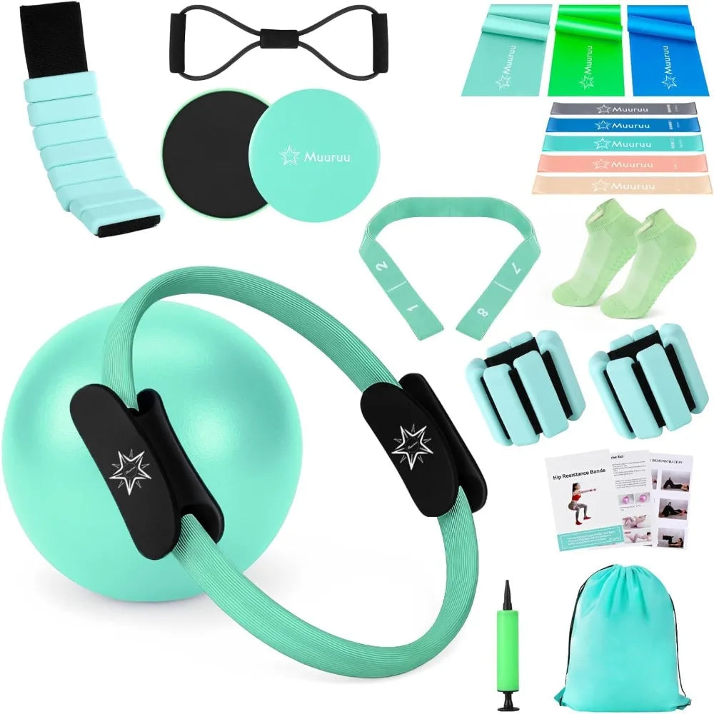 Pilates Equipment Kit for Home Workout, Pilates Ring and Ball Set for Women, 14'' Magic Circle Essentials Accessories Kit
