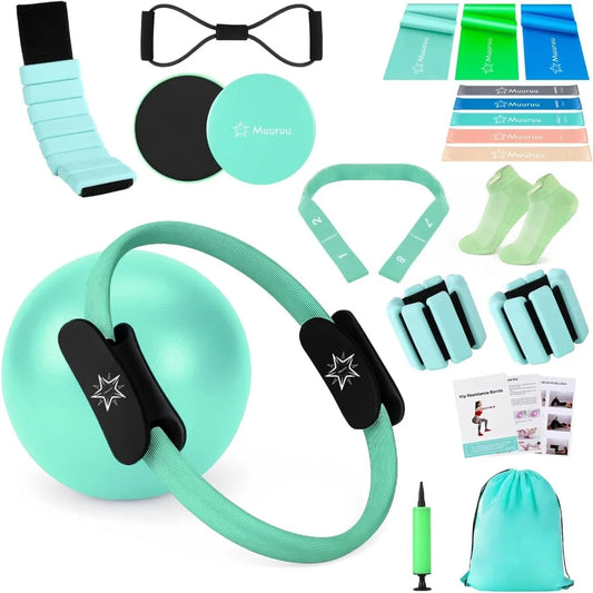 Pilates Equipment Kit for Home Workout, Pilates Ring and Ball Set for Women, 14'' Magic Circle Essentials Accessories Kit
